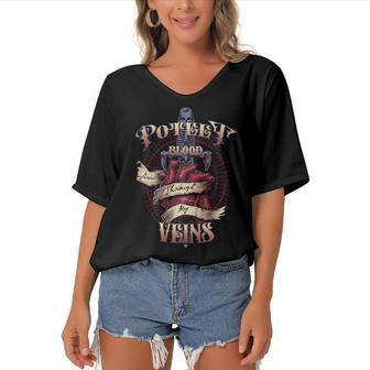 Poteet Blood Runs Through My Veins Name Women's Bat Sleeves V-Neck Blouse - Monsterry UK