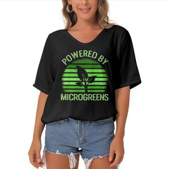 Powered By Microgreens Vegan Urban Farmers Gardening Women's Bat Sleeves V-Neck Blouse | Mazezy