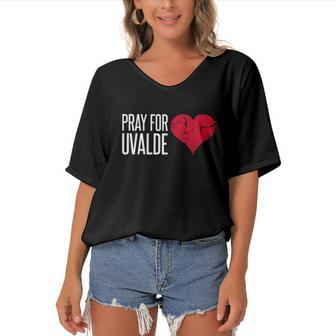 Pray For Uvalde Texas Broken Red Heart Women's Bat Sleeves V-Neck Blouse | Mazezy