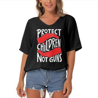 Protect Children Not Guns Anti Gun Women's Bat Sleeves V-Neck Blouse | Mazezy