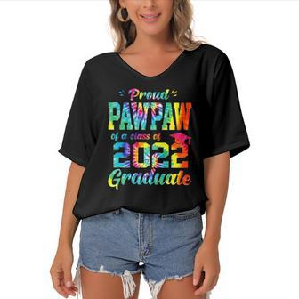 Proud Pawpaw Of A Class Of 2022 Graduate Tie Dye Women's Bat Sleeves V-Neck Blouse | Mazezy