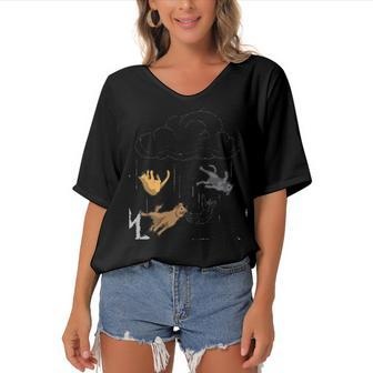 Raining Cats & Dogs Funny Dog Cat Lover Women's Bat Sleeves V-Neck Blouse | Mazezy