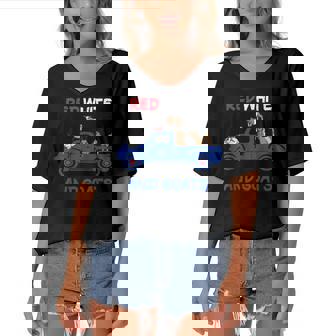 Red White And Goats 4Th Of July 2022 Women's Bat Sleeves V-Neck Blouse | Mazezy