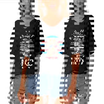 Red White Moo Cute American Cow Farmer 4Th Of July Leopard Women's Bat Sleeves V-Neck Blouse | Mazezy