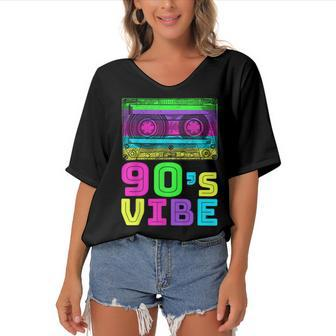 Retro Aesthetic Costume Party Outfit - 90S Vibe Women's Bat Sleeves V-Neck Blouse | Mazezy