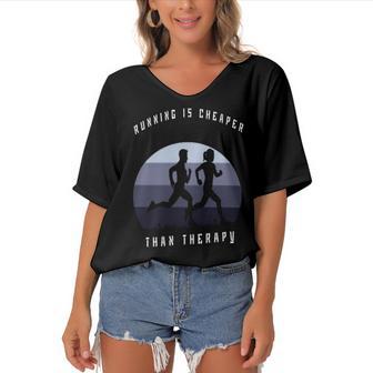 Running Is Cheaper Than Therapy Women's Bat Sleeves V-Neck Blouse | Favorety CA