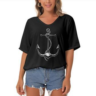 Sailboat Anchor Sailing Boater Captain Women's Bat Sleeves V-Neck Blouse | Mazezy