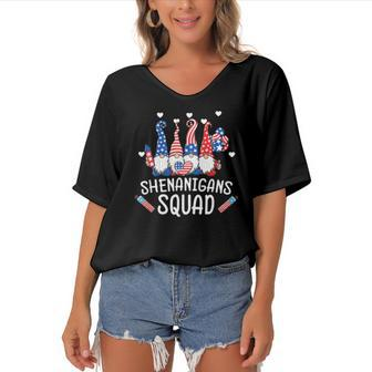 Shenanigans Squad 4Th Of July Gnomes Usa Independence Day Women's Bat Sleeves V-Neck Blouse | Mazezy UK