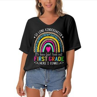 So Long Kindergarten Look Out First Grade Here I Come Women's Bat Sleeves V-Neck Blouse | Mazezy