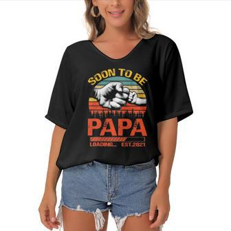 Soon To Be Papa Est 2022 New Papa Vintage Women's Bat Sleeves V-Neck Blouse | Mazezy