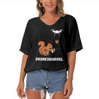 Squirrel Drone Pilot Quadcopter Operators Rodent Fpv Drones Women's Bat Sleeves V-Neck Blouse | Mazezy