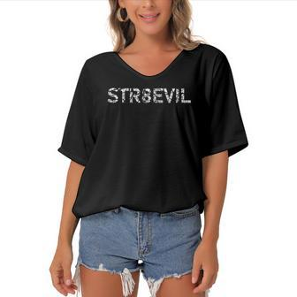 Str8evil Vintage Straight Evil Women's Bat Sleeves V-Neck Blouse | Mazezy
