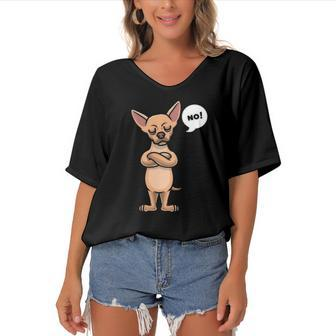 Stubborn Chihuahua Dog Lover Gift Women's Bat Sleeves V-Neck Blouse | Mazezy
