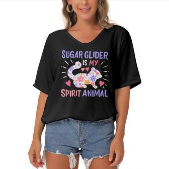 Sugar Glider Is My Spirit Animal Women's Bat Sleeves V-Neck Blouse | Mazezy