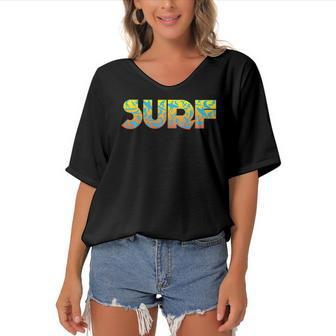 Surfing Surf Surfboard Water Sport Women's Bat Sleeves V-Neck Blouse | Mazezy