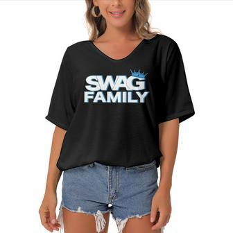 Swag Family Crown Swagger Women's Bat Sleeves V-Neck Blouse | Mazezy