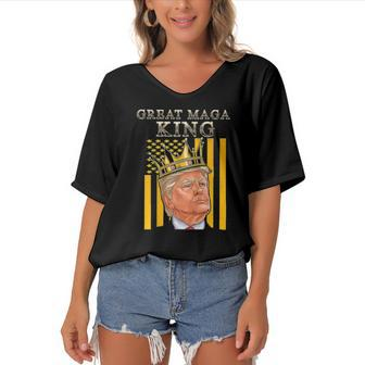 The Great Maga King The Return Of The Ultra Maga King Version Women's Bat Sleeves V-Neck Blouse | Mazezy