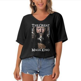 The Great Maga King - The Return Of The Ultra Maga King Women's Bat Sleeves V-Neck Blouse | Mazezy