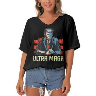 The Great Maga King Trump Ultra Proud Ultramaga Women's Bat Sleeves V-Neck Blouse - Monsterry UK