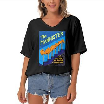 The Mannister The Man Who Can Become A Bannister Women's Bat Sleeves V-Neck Blouse | Mazezy