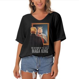 The Return Of The Great Maga King Anti Women's Bat Sleeves V-Neck Blouse | Favorety CA