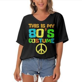This Is My 80S Costume Funny Halloween 1980S 80S Party Women's Bat Sleeves V-Neck Blouse - Seseable