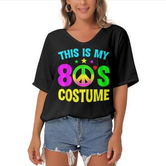 This Is My 80S Costume Funny Halloween 1980S 80S Party Women's Bat Sleeves V-Neck Blouse - Seseable