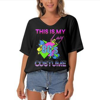 This Is My Lazy 80S Costume Rad Eighties Halloween Costume Women's Bat Sleeves V-Neck Blouse - Seseable