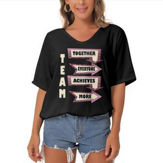 Together Everyone Achieves More Motivational Team Women's Bat Sleeves V-Neck Blouse | Mazezy