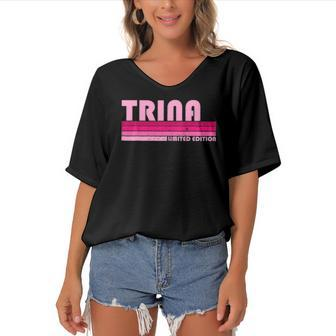 Trina Name Personalized Retro Vintage 80S 90S Birthday Women's Bat Sleeves V-Neck Blouse | Mazezy