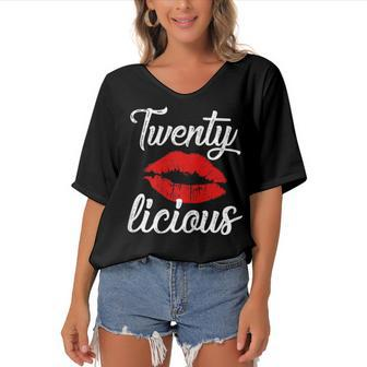 Twenty Licious Sexy Lips Funny 20Th Birthday Party Outfit Women's Bat Sleeves V-Neck Blouse - Seseable