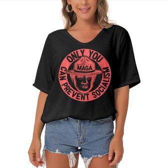 Ultra Maga 2024 Only You Can Prevent Socialism We The People 1776 2022 Red Women's Bat Sleeves V-Neck Blouse | Favorety UK