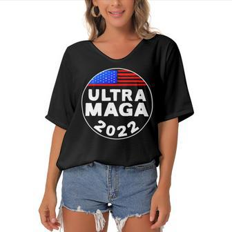 Ultra Maga Donald Trump Joe Biden America Women's Bat Sleeves V-Neck Blouse - Monsterry