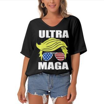 Ultra Maga Joe Biden Pro Trump Gift Women's Bat Sleeves V-Neck Blouse | Favorety