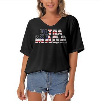 Ultra Maga King Trump Biden 2024 Great Women's Bat Sleeves V-Neck Blouse | Favorety UK