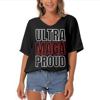 Ultra Maga Proud Patriotic Tshirt V2 Women's Bat Sleeves V-Neck Blouse | Favorety CA