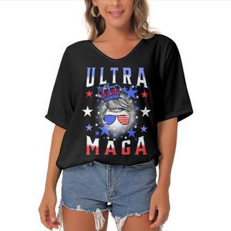 Ultra Maga The Return Of The Great Maga King V2 Women's Bat Sleeves V-Neck Blouse | Favorety UK