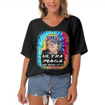 Ultra Maga Trump America Fun Tie Dye Women's Bat Sleeves V-Neck Blouse | Favorety DE