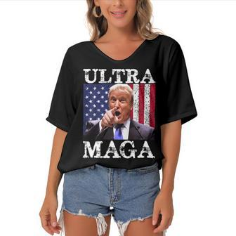 Ultra Maga Ultra Maga Funny Ultra Maga 2024 Ultra Maga And Proud Of Itultra Maga Proud Women's Bat Sleeves V-Neck Blouse - Monsterry CA