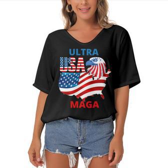 Ultra Maga Ultra Maga Funny Women's Bat Sleeves V-Neck Blouse | Favorety