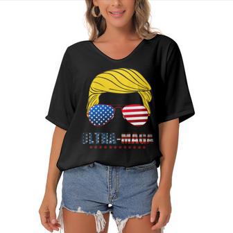 Ultra Maga Usa Maga Make America Great Again Women's Bat Sleeves V-Neck Blouse | Favorety UK