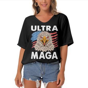 Ultra Maga V19 Women's Bat Sleeves V-Neck Blouse | Favorety UK