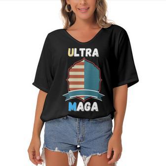 Ultra Mega Great Quote To Support Trump Women's Bat Sleeves V-Neck Blouse | Favorety DE