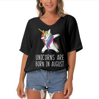 Unicorns Are Born In August Women's Bat Sleeves V-Neck Blouse - Seseable
