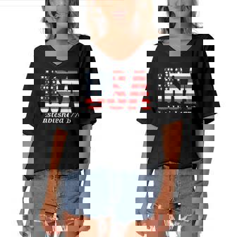 Usa Established 1776 American Graphic Tees Usa Women's Bat Sleeves V-Neck Blouse | Mazezy