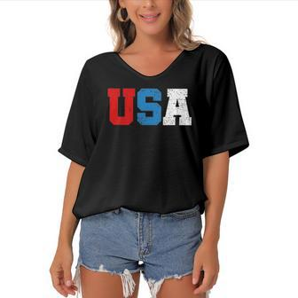 Usa Fouth Of July Teeamerica United States Women's Bat Sleeves V-Neck Blouse | Mazezy
