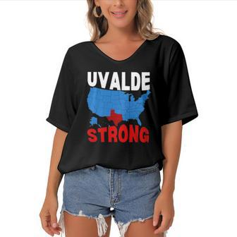 Uvalde Strong Gun Control Now Pray For Texas Usa Map Women's Bat Sleeves V-Neck Blouse | Mazezy