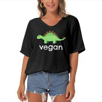 Vegan Dinosaur Green Save Wildlife Women's Bat Sleeves V-Neck Blouse | Mazezy