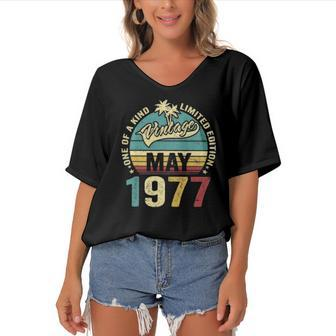 Vintage 45 Years Old May 1977 Decorations 45Th Birthday Women's Bat Sleeves V-Neck Blouse | Mazezy