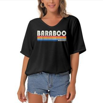 Vintage 70S 80S Style Baraboo Wi Women's Bat Sleeves V-Neck Blouse | Mazezy